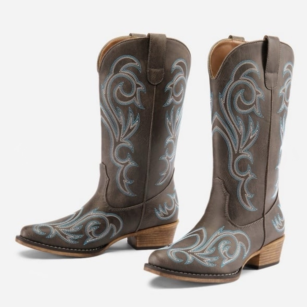 NWT JustFab Dream Pairs Western Mid-Calf Boot in Brown, Sz. 9 - Picture 5 of 7